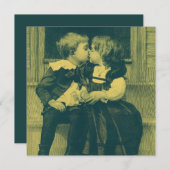 ヴィンテージラブ＆ロマンス、子供のキス招待 招待状 (正面/裏面)