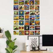 ヴィンテージラベルパッチワークプリント ポスター (ホームオフィス)