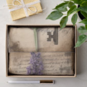 ヴィンテージラベンダーと古い紙デコページの鍵 薄葉紙 (ギフト)