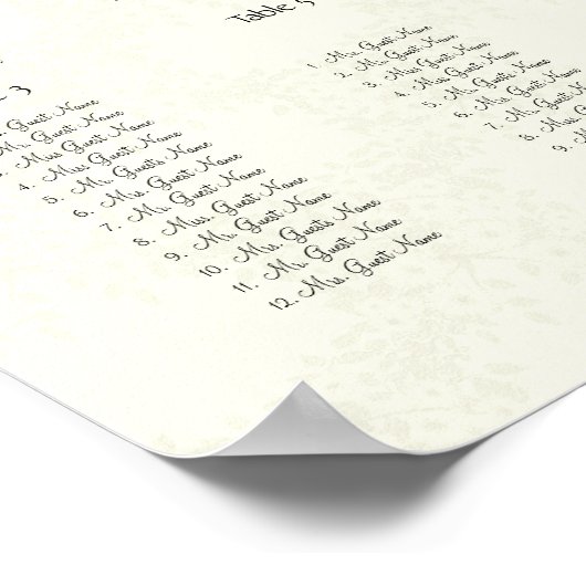 ヴィンテージラベンダーと黄色のシーティングチャート ポスター (角)