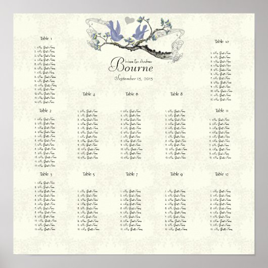 ヴィンテージラベンダーと黄色のシーティングチャート ポスター (正面)