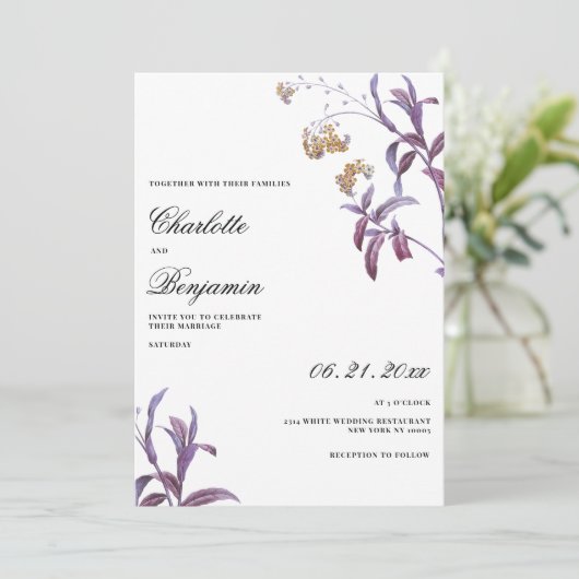 ヴィンテージラベンダーのオレンジ色の葉のフローラ 招待状 (スタンド正面)