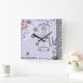 ヴィンテージラベンダーコラージュ スクエア壁時計 (ホーム)