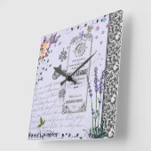 ヴィンテージラベンダーコラージュ スクエア壁時計 (傾斜)