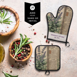 ヴィンテージラベンダーハーブキッチン 鍋つかみ&鍋敷きセット