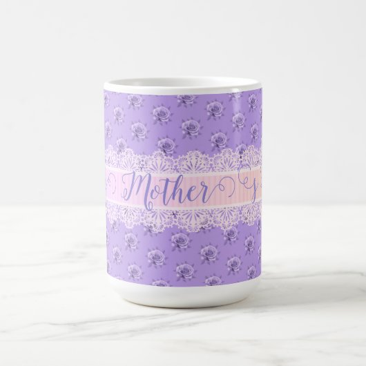 ヴィンテージラベンダーバラとレースパーソナライズされた コーヒーマグカップ (中央)