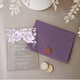 ヴィンテージラベンダーバラエレガントブライダルシャワー アクリル招待状