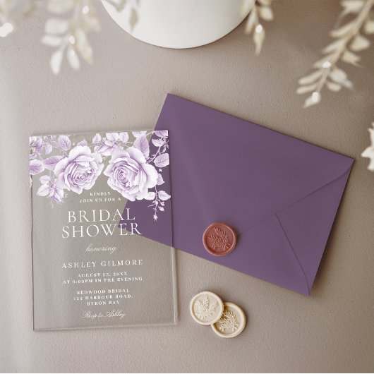 ヴィンテージラベンダーバラエレガントブライダルシャワー アクリル招待状