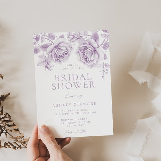 ヴィンテージラベンダーバラエレガントブライダルシャワー 招待状