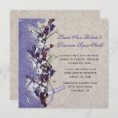 ヴィンテージラベンダーパープルアイボリーフローラポスト結婚ズ 招待状 (正面/裏面)