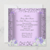 ヴィンテージラベンダーパープルグレーベビーシャワーガール 招待状 (裏面)