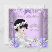 ヴィンテージラベンダーパープルグレーベビーシャワーガール 招待状 (正面)