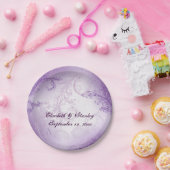 ヴィンテージラベンダーパープルス結婚クルリーフ ペーパープレート (パーティー)