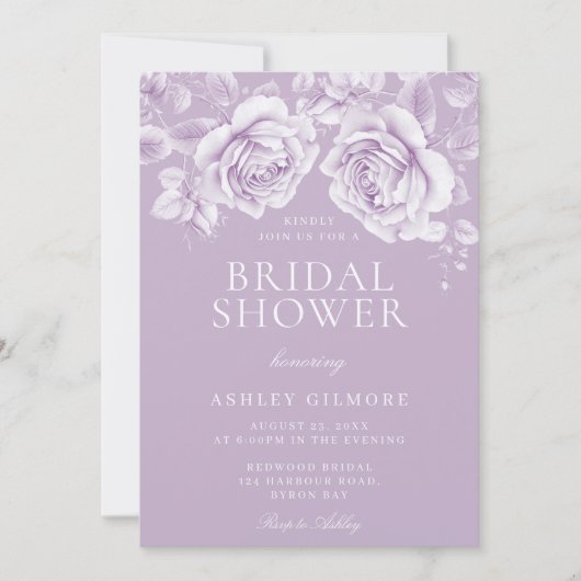 ヴィンテージラベンダーパープルバラエレガントブライダルシャワー 招待状 (正面)
