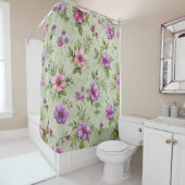 ヴィンテージラベンダーパープルフローラシャワーカーテン シャワーカーテン (インサイチュ)