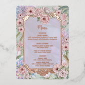 ヴィンテージラベンダーピ結婚オニーのフォイルメニューカード 箔招待状 (正面)