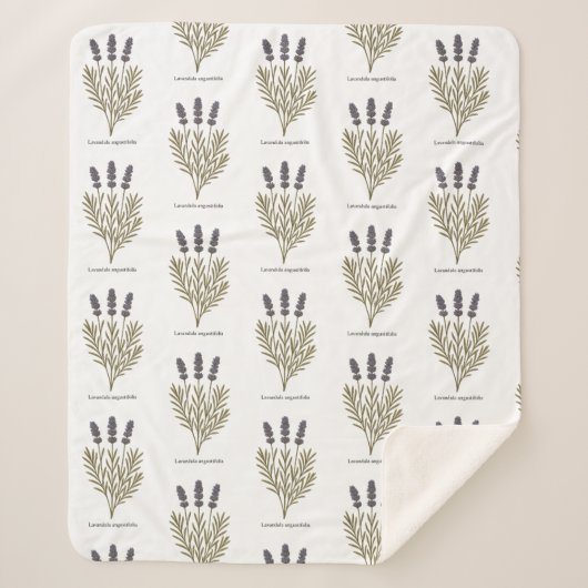 ヴィンテージラベンダーフラワーイラストレーション シェルパブランケット (正面)
