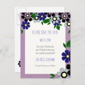 ヴィンテージラベンダーフラワーウェディング日付を保存 案内ポストカード (正面/裏面)