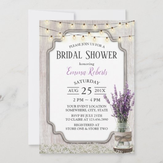 ヴィンテージラベンダーフローラジャーエレガントブライダルシャワー 招待状 (正面)