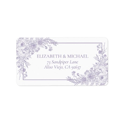 ヴィンテージラベンダーフローララインアート差出人住所 ラベル (正面)