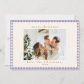 ヴィンテージラベンダープレイドカスタム写真クリスマス シーズンカード (正面)