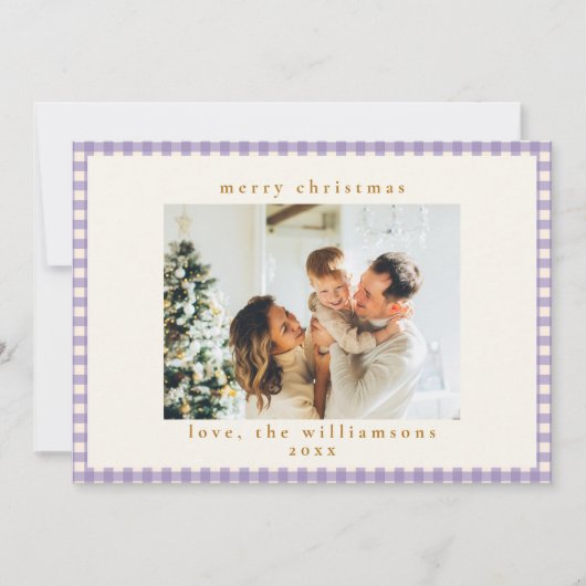ヴィンテージラベンダープレイドカスタム写真クリスマス シーズンカード (正面)