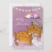 ヴィンテージラベンダーベビーシャワー招待状とベッド 招待状 (正面)