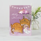 ヴィンテージラベンダーベビーシャワー招待状とベッド 招待状 (スタンド正面)