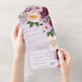 ヴィンテージラベンダーマルーン&ピーチピオニーズディナー オールインワン招待状 (貼ってはがせる)