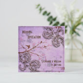 ヴィンテージラベンダーラブバード結婚式招待状 招待状 (スタンド正面)