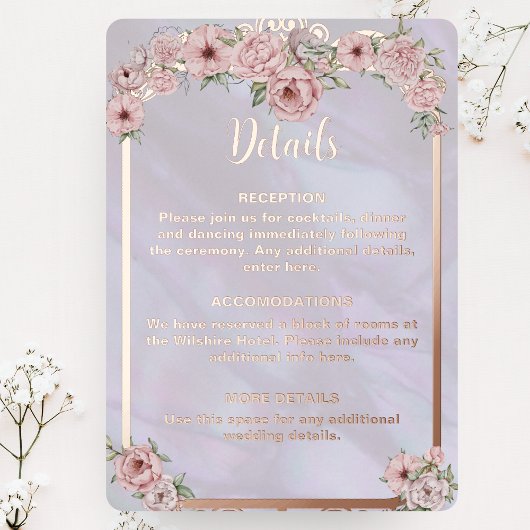 ヴィンテージラベンダー牡丹フォイル囲いカード 箔招待状