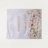 ヴィンテージラベンダー結婚牡丹の背景 タペストリー (正面(横))