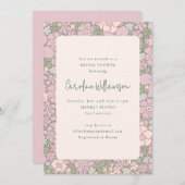 ヴィンテージラベンダー薄紫グリーンフローラブライダルシャワー 招待状 (正面/裏面)