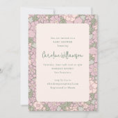 ヴィンテージラベンダー薄紫グリーンフローラベビーシャワー 招待状 (正面)