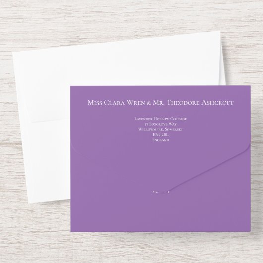 ヴィンテージラベンダー – 金ゴールド箔 オールインワン招待状 (封筒)