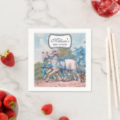 ヴィンテージラマが青いリボンを着て赤ちゃんシャワー スタンダードカクテルナプキン (インサイチュ)