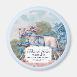 ヴィンテージラマが青いリボンを着て赤ちゃんシャワー マグネット