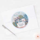 ヴィンテージラマが青いリボンを着て赤ちゃんシャワー ラウンドシール (封筒)