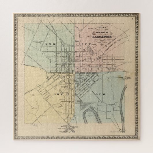ヴィンテージランカスターPAの地図(1864) ジグソーパズル (縦)