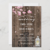 ヴィンテージランタンさくらんぼブロッサムフローラ結婚バーン 招待状 (正面)