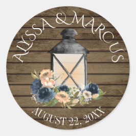 ヴィンテージランタンとネイビー素朴ブルーバ結婚ン ラウンドシール
