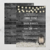 ヴィンテージランタンとベイビーズブレスの花を飾ったバーンウェディング 招待状 (正面/裏面)