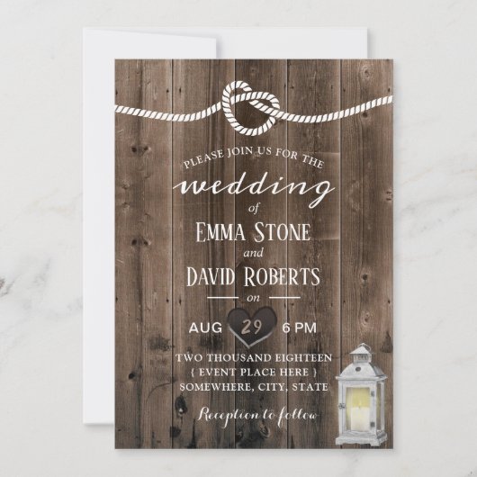 ヴィンテージランタンの結び目結婚納屋 招待状 (正面)
