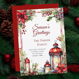 ヴィンテージランタンウォーターカラークリスマスホリデーカード シーズンカード