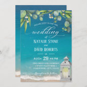 ヴィンテージランタンエレガントリーフビーチ結婚式 招待状 (正面/裏面)