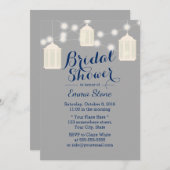 ヴィンテージランタンズグレー&ネイビーブルーブライダルシャワー 招待状 (正面/裏面)