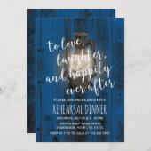 ヴィンテージランタンネイビー結婚ブルーリハーサルディナー 招待状 (正面/裏面)