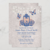 ヴィンテージランタンバタフライ素朴結婚と花 招待状 (正面/裏面)