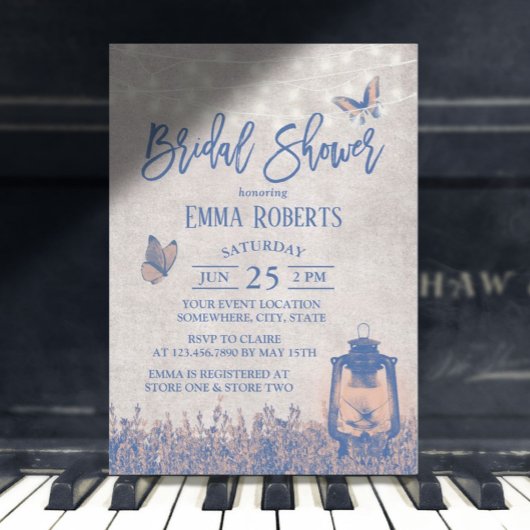 ヴィンテージランタンバタフライ&フラワーズブライダルシャワー 招待状