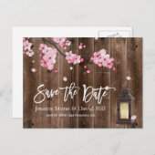 ヴィンテージランタンピンクフローラ結婚式の日付を保存 案内ポストカード (正面/裏面)